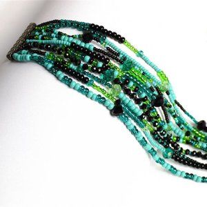 Czech Bead 10 Strand BRACELET Turquoise, Black
